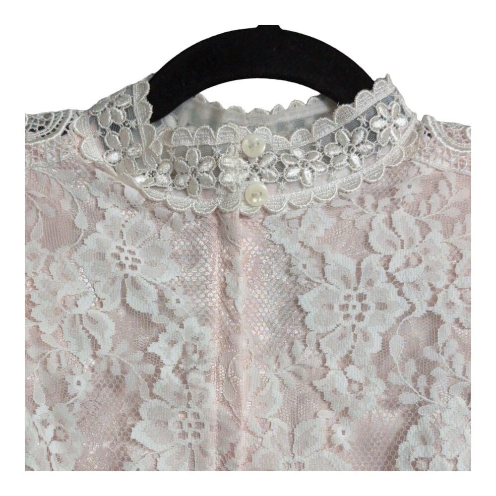 Vintage 80's Scott McClintock Pink Ivory Lace Victorian Style Dress High Neck 6 - Picture 7 of 13